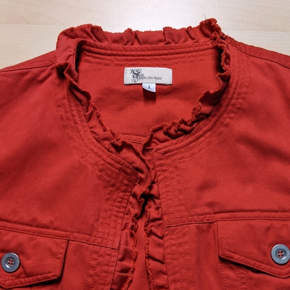 SHE Red Ruffle Tencel/Cotton Blend Open Jacket - Picture 9 of 9
